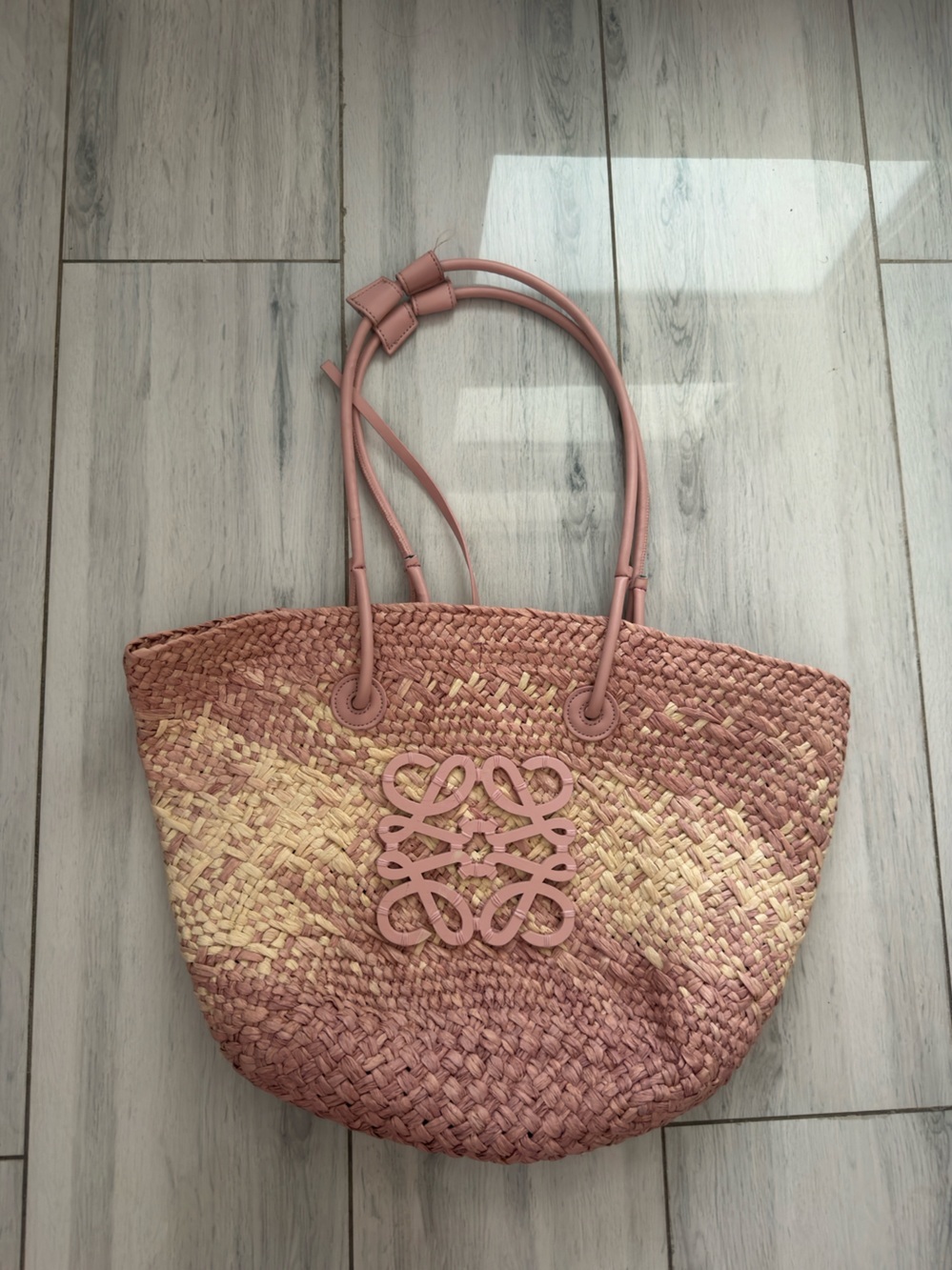 Women's Retro boho Pink Straw Handbag Medium